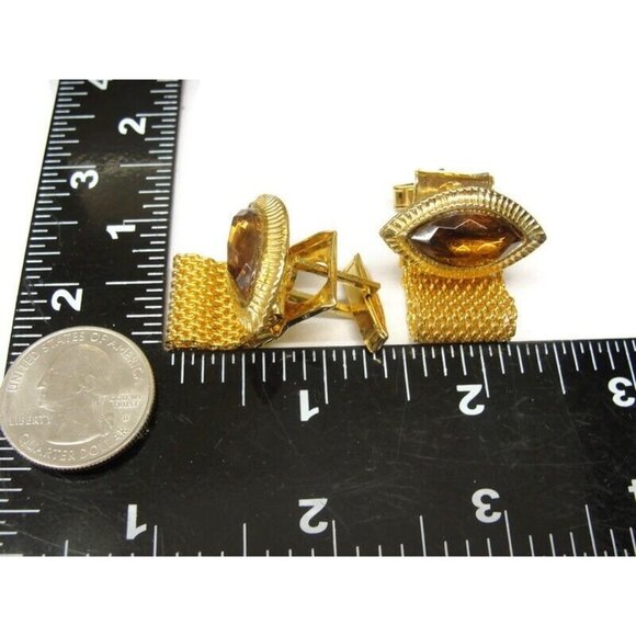 Mesh Cufflinks Tie Tack Set Paris Gold Tone Wedding Accessories Vintage - Picture 10 of 16